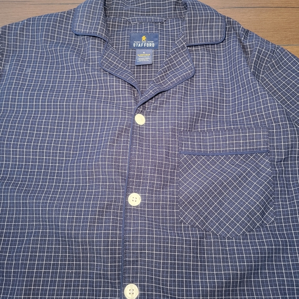 Stafford Mens Plaid Sleepwear Set Size S Pajamas Blue Long Sleeve Pants Bottom - Picture 8 of 13